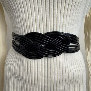 Women's Statement Belt Faux Leather Knot Weave Stretch Snap Closure
